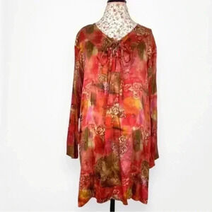 Vintage Victoria's Secret Gold Label Tunic Mini Dress Lace Up Silk Long Sleeve S
